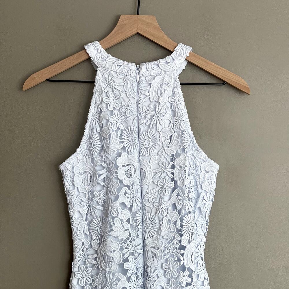 Lulu's Love Poem Light Blue Lace Mini Dress Size Small Halter Crochet Cocktail‎ - Picture 13 of 16